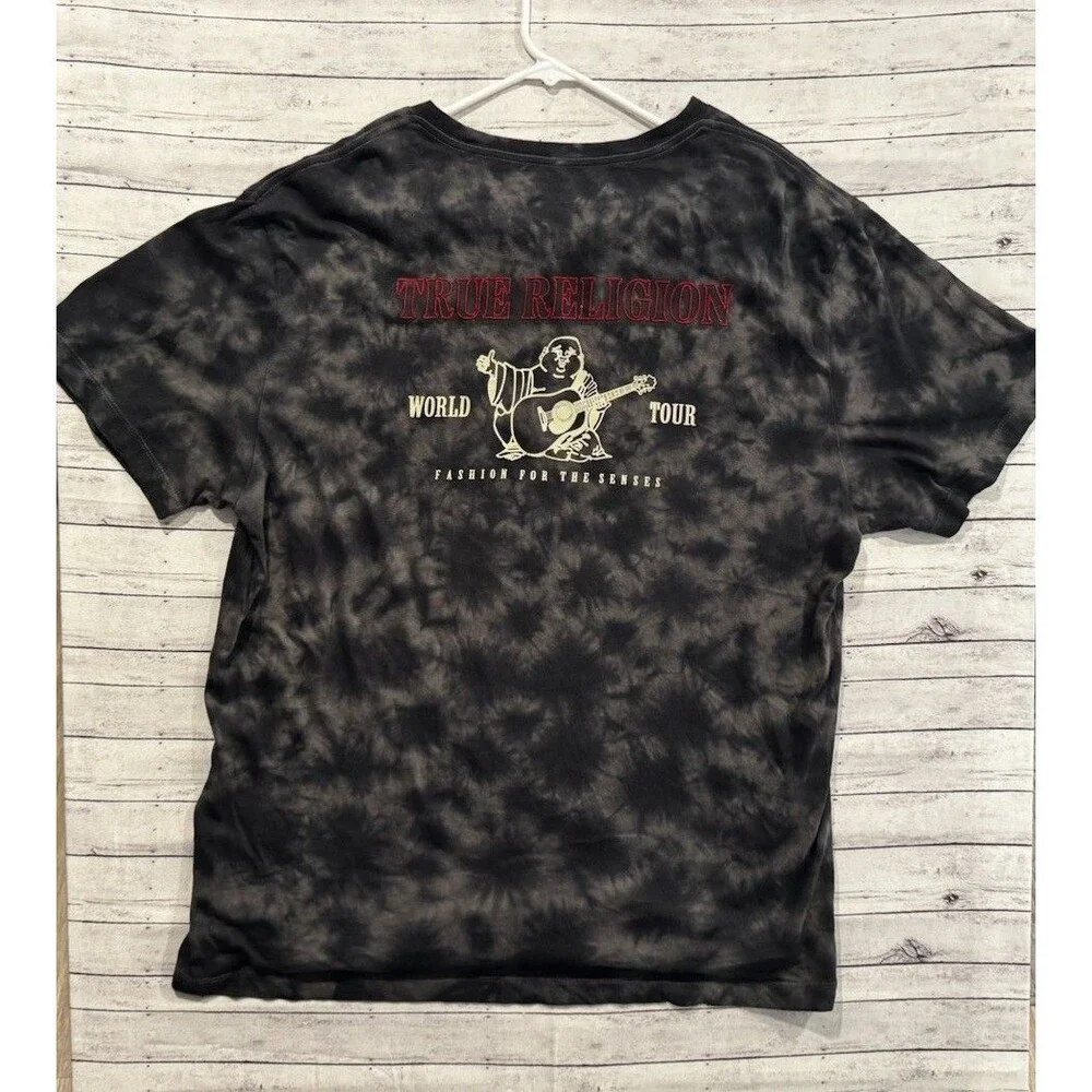 True Religion Mens Tie Dye T Shirt Size XXXL 3XL Black World Tour Graphic Tee